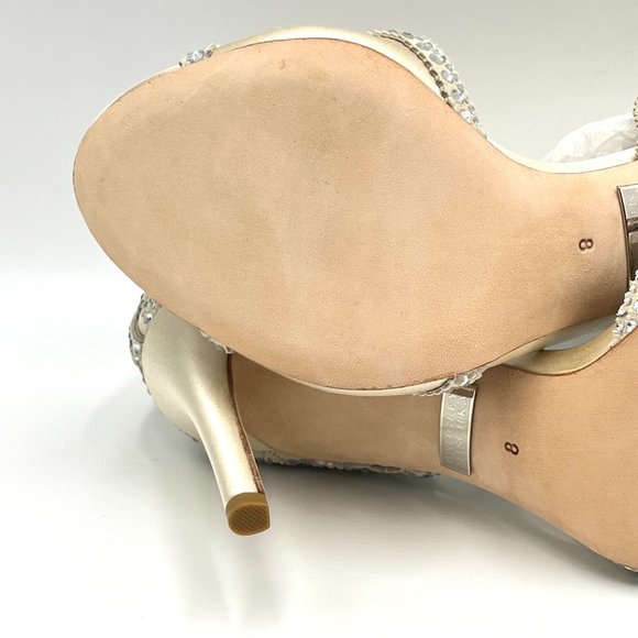 Badgley Mischka‎ Size 8 Roxy Jeweled Ivory Satin Open Toe Heels Pumps Shoes - Picture 10 of 13
